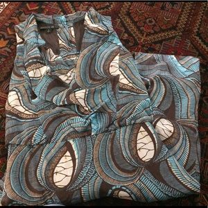 Lafayette 148 blue and brown patterned dress